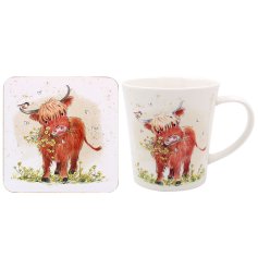 Drink in the charm of the Scottish Highlands with our Highland Cow Mug & Coaster set. 