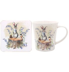 a charming mug and coaster hare and bird set 