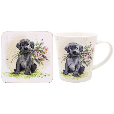 Dog With Flowers Mug & Coaster Set 