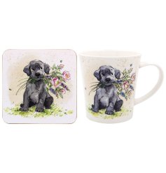 Let our Dog With Flowers Mug & Coaster set add a dose of cuteness and charm to your daily routine. A must-have for a