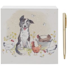Jot down your notes with a touch of countryside charm using our Collie & Hens Memo Pad