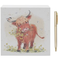 Jot your notes down with charm and style using our adorable Highland Cow Memo Pad 