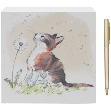 Cat With Dandelion Memo Pad, 14cm 
