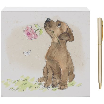 Dog With Rose Memo Pad, 14cm 