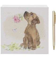 Spruce up your notes with the adorable Dog With Rose Memo Pad! 