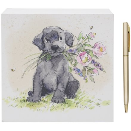 Dog Wth Flowers Memo Pad, 14cm 