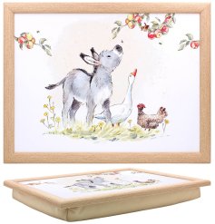 Add a charming touch to your TV viewing with this country-inspired lap tray featuring a donkey and hen design.