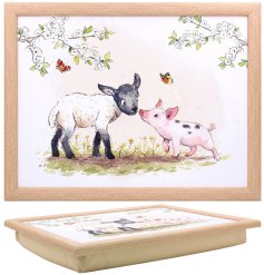 charming tv lap tray with lamb and piglet design 