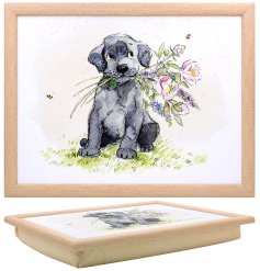 stylish dog with flowers lap tray 