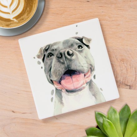 Staffie Coaster, 10cm 