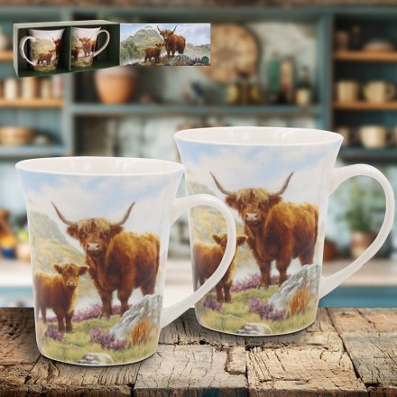 S/2 Highland Cow Mug, 12cm 