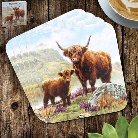 S/4 Highland Cow Coasters, 11cm 