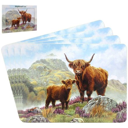 S/4 Highland Cow Placemats, 29cm 