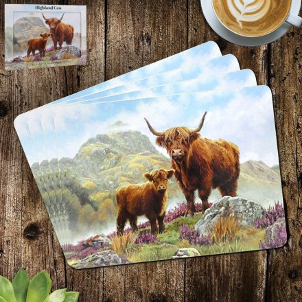 S/4 Highland Cow Placemats, 29cm 