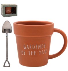 quirky plant pot design mug and spoon set 