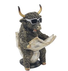 quirky highland cow reading on the loo ornament