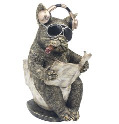 quirky frenchie sat on loo figurine 