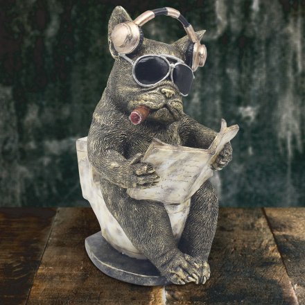 quirky frenchie sat on loo figurine 