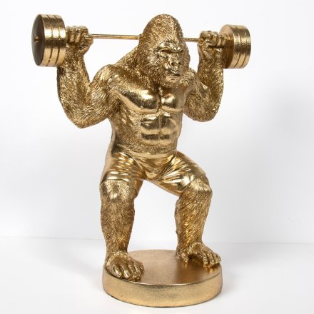 Gorilla Lifting Bar Bell Statue, 26cm 