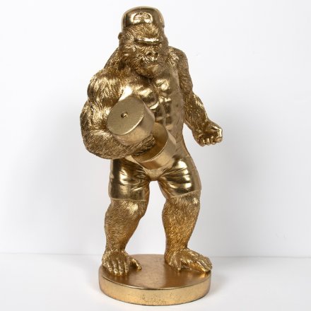 Gorilla With Dumbbells Figurine, 30cm 