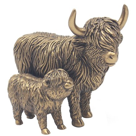 Bronze Highland Cow & Calf Deco 