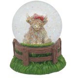 Add a touch of Scottish charm to your decor with the Highland Cow Tartan bow waterglobe