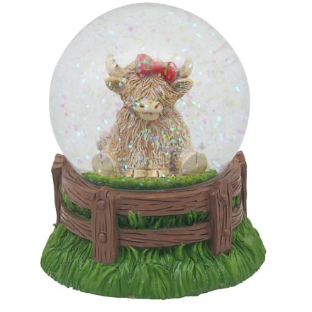 Highland Cow Tartan Bow Waterglobe