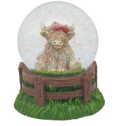 Add a touch of Scottish charm to your decor with the Highland Cow Tartan bow waterglobe