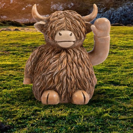 Waving Happy Highland Cow Ornament 