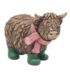standing hugie the cow wearing wellies ornament 