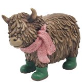  a chafrming highland cow figurine wearing wellies 