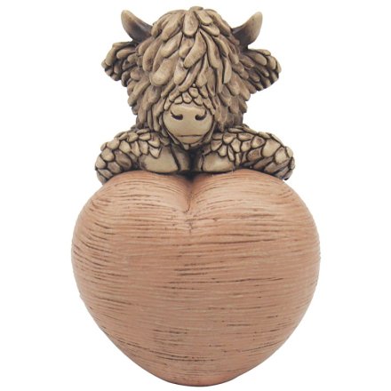 Hughie Highland Cow W/heart Ornament 