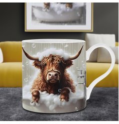 Bathe like a Scottish gentry with our Highland Cow Bubble Bath Mug! 