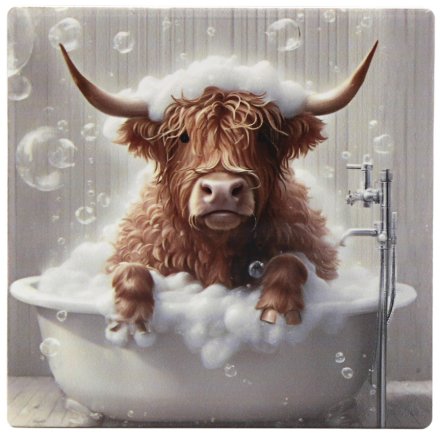 Highland Cow Bubble Bath Coaster, 10cm 