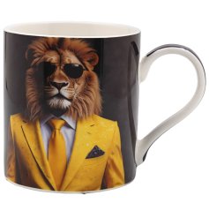 sun glasses wearing lion mug 