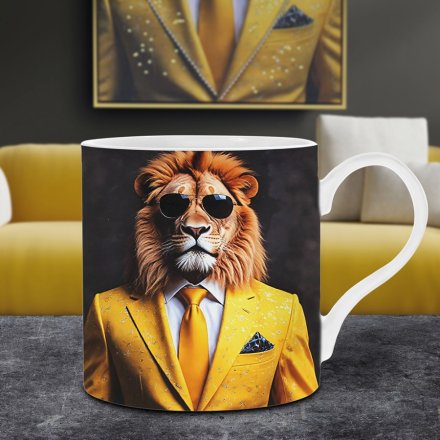 sun glasses wearing lion mug 
