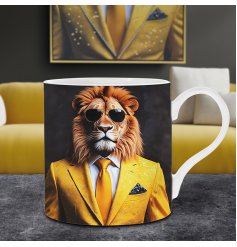 sun glasses wearing lion mug 