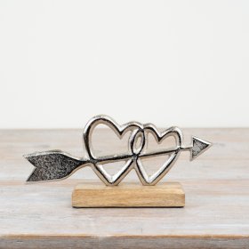 Aluminium+Wood Double Heart Deco, 26cm 