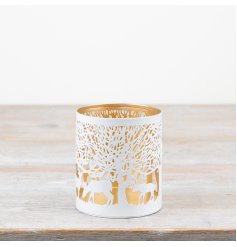 White/Gold Woodland Candle Holder 10cm