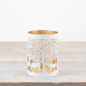 White/Gold Woodland Scene Lantern 14cm