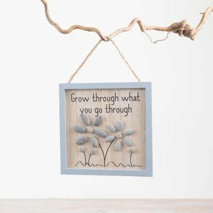 "Grow Through What you go Through" Flower Pebble Photo Frame, 13cm 