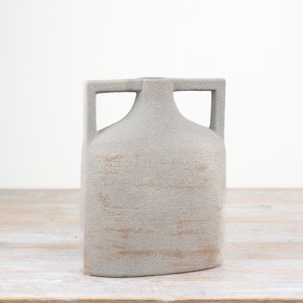 stunning natural tone vase with unique handles 