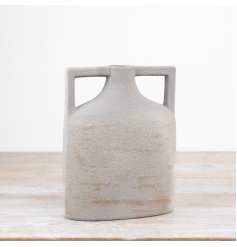 stunning natural tone vase with unique handles 