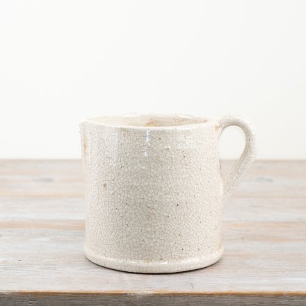 19cm Distressed Glazed White Jug