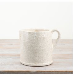 19cm Distressed Glazed White Jug