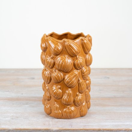 Create a cosy Autumn set up with this chic, rustic vase adorned with various pumpkin 3D motifs