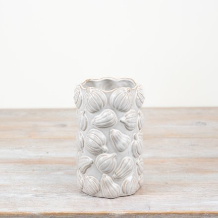 crisp white pumpkin design vase 
