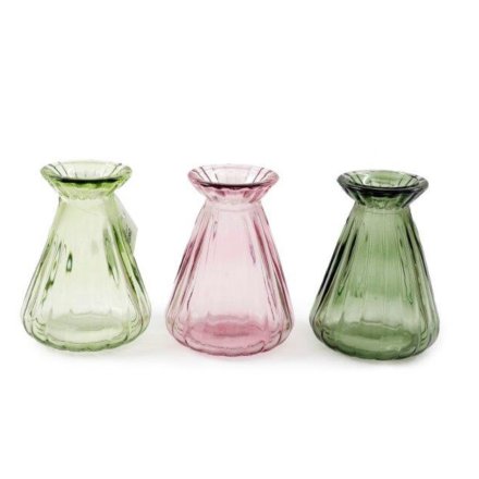 3/a Pink & Green Ribbed Vases