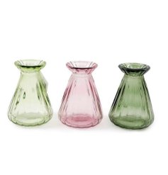 3/a Pink & Green Ribbed Vases