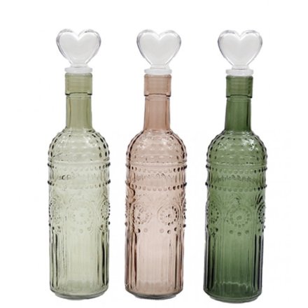 Glass Bottles w/ Heart Stopper 3/a